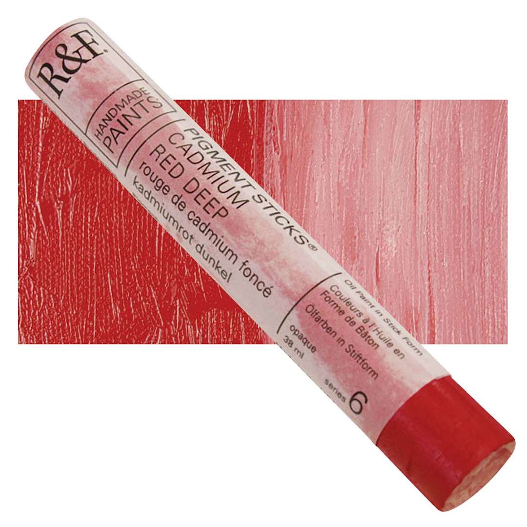 Open in modal - R&F Pigment Stick - Cadmium Red Deep, 38 ml stick and swatch
