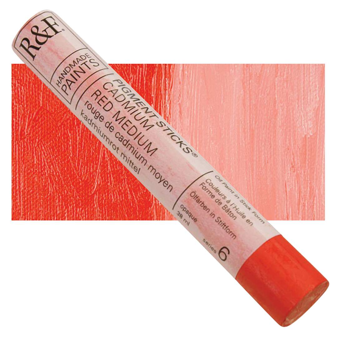 Open in modal - R&F Pigment Stick - Cadmium Red Medium, 38 ml stick and swatch