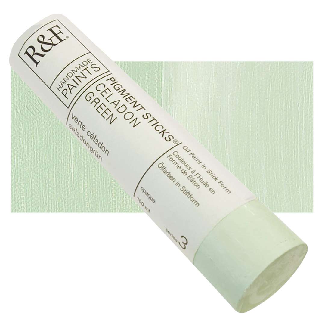 Open in modal - R&F Pigment Stick - Celadon Green, 100 ml stick and swatch