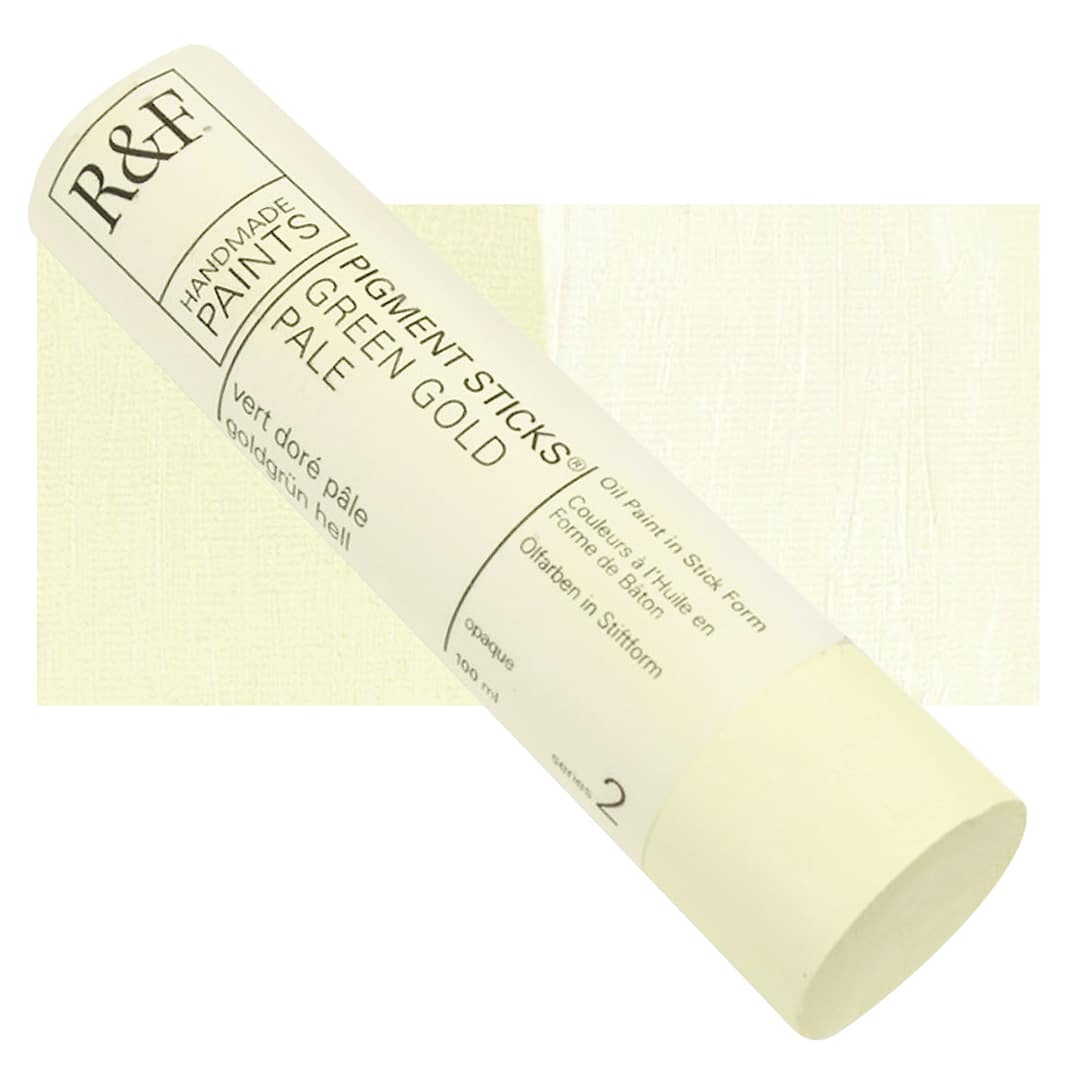 Open in modal - R&F Pigment Stick - Green Gold Pale, 100 ml stick and swatch