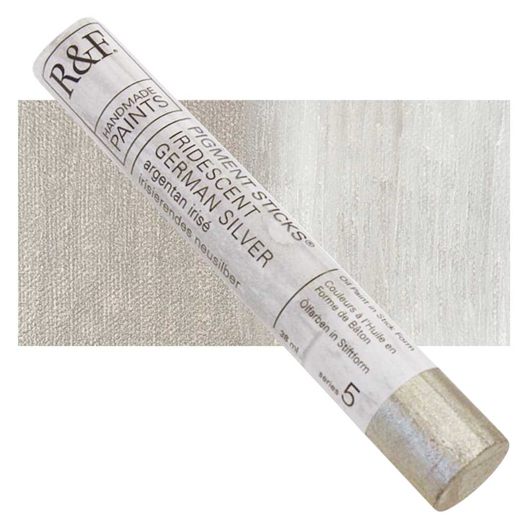 Open in modal - R&F Pigment Stick - Iridescent German Silver, 38 ml stick and swatch
