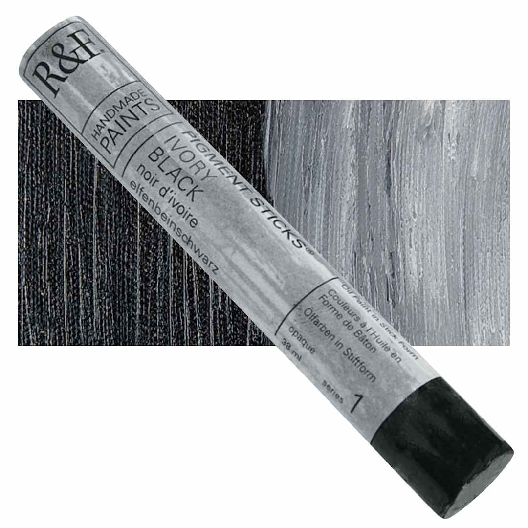 Open in modal - R&F Pigment Stick - Ivory Black, 38 ml stick and swatch
