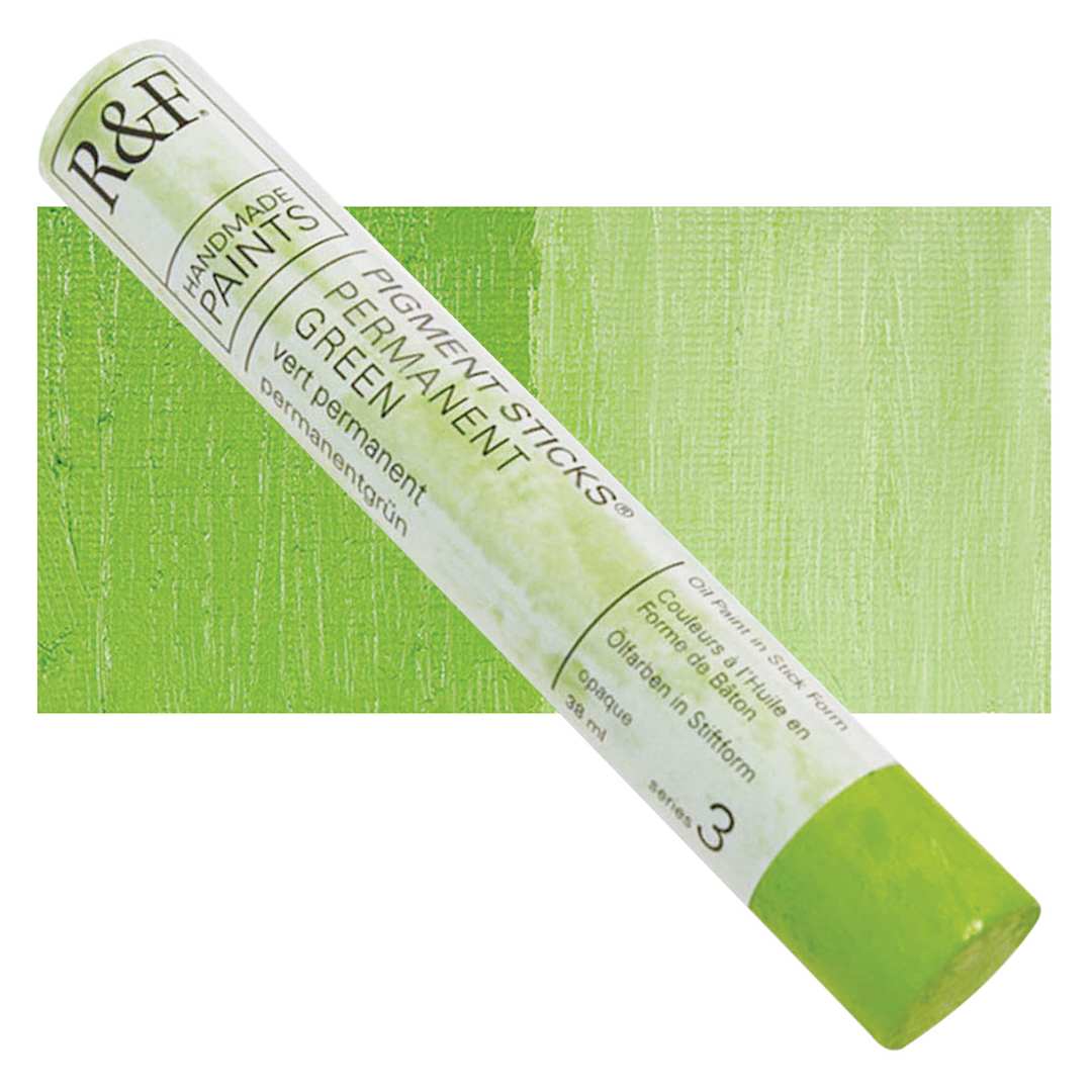 Open in modal - R&F Pigment Stick - Permanent Green, 38 ml stick and swatch