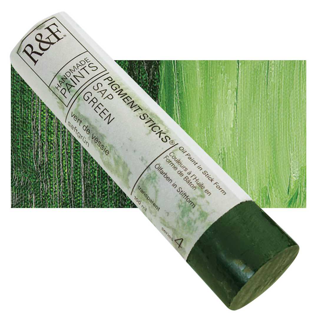 Open in modal - R&F Pigment Stick - Sap Green, 100 ml stick and swatch