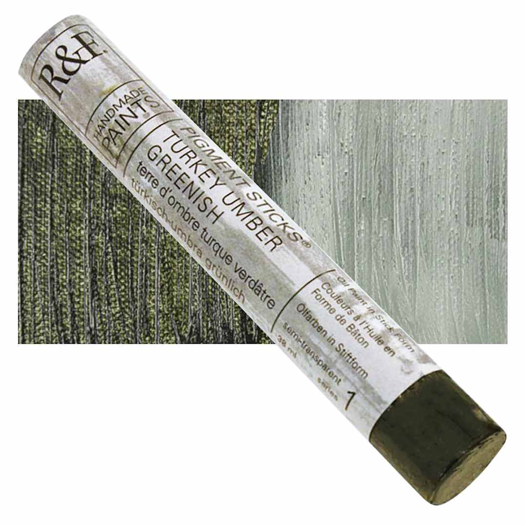 Open in modal - R&F Pigment Stick - Turkey Umber Greenish, 38 ml stick and swatch