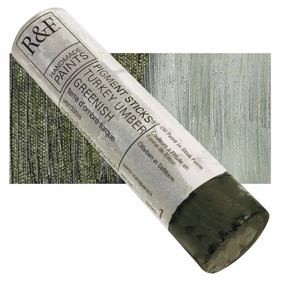 Open in modal - R&F Pigment Stick - Turkey Umber Greenish, 100 ml stick and swatch