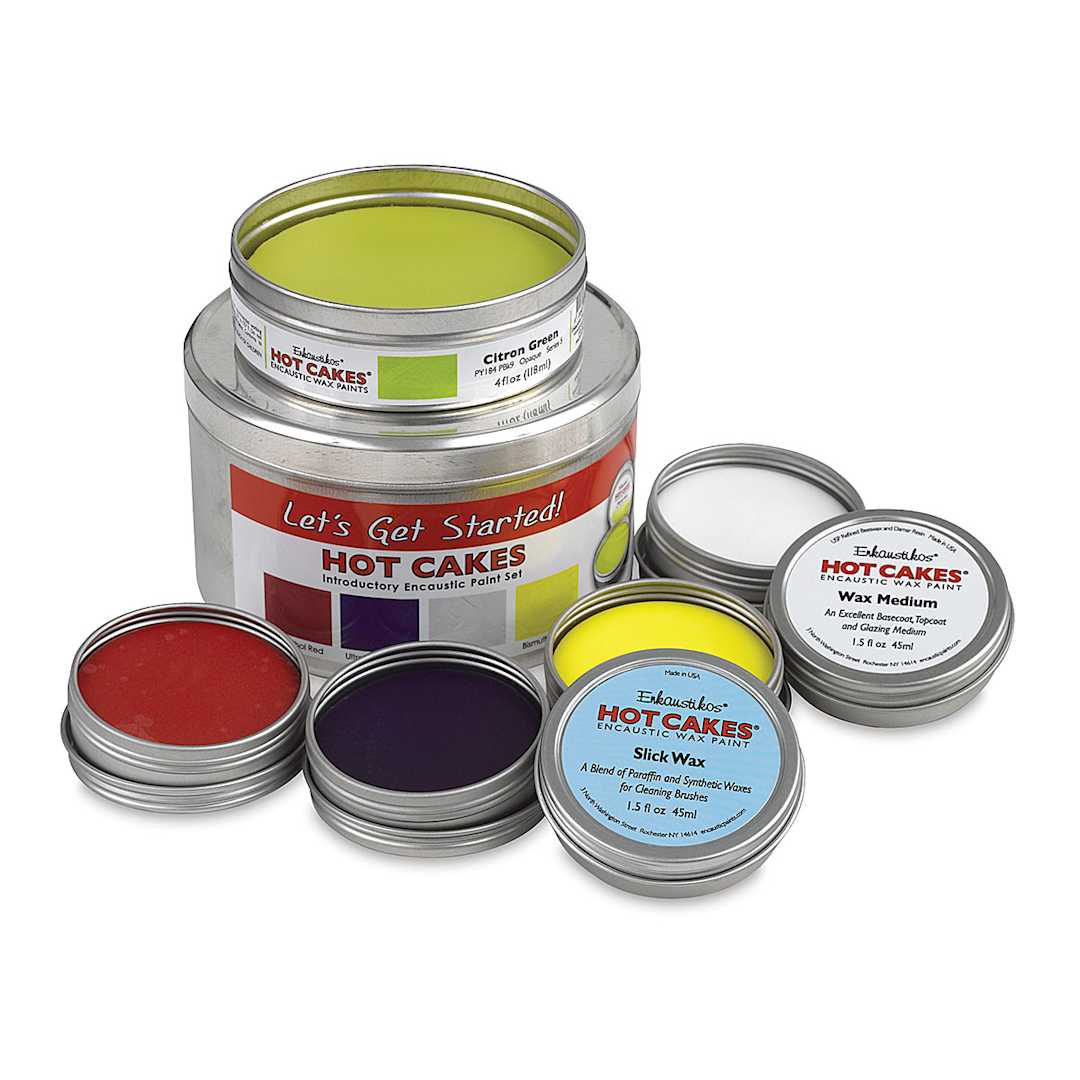 Open in modal - Enkaustikos Hot Cakes Encaustic Paint - Introductory Set of 6 colors shown with package