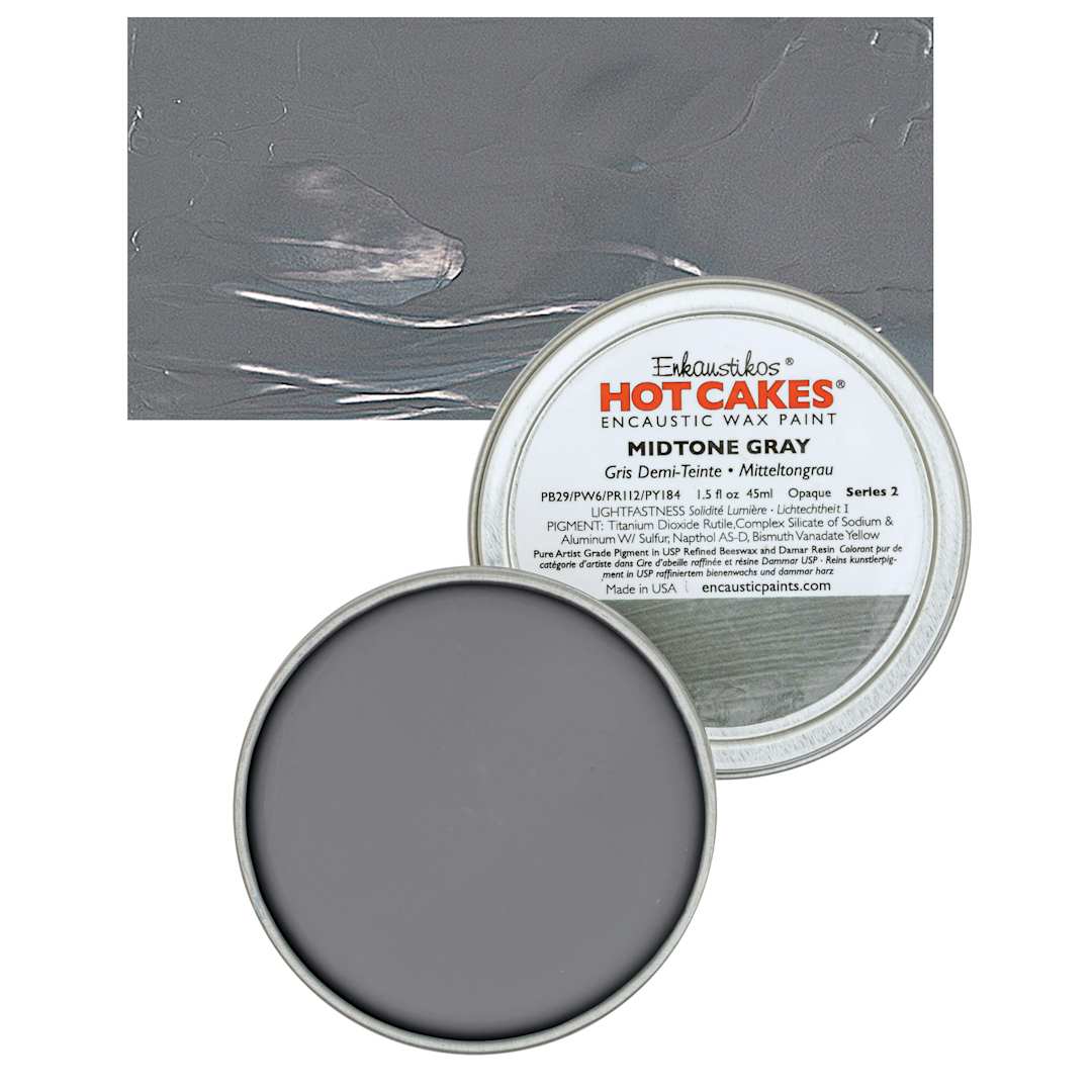 Open in modal - Enkaustikos Hot Cakes Encaustic Wax Paint - Midtone Gray, 45 ml tin and swatch