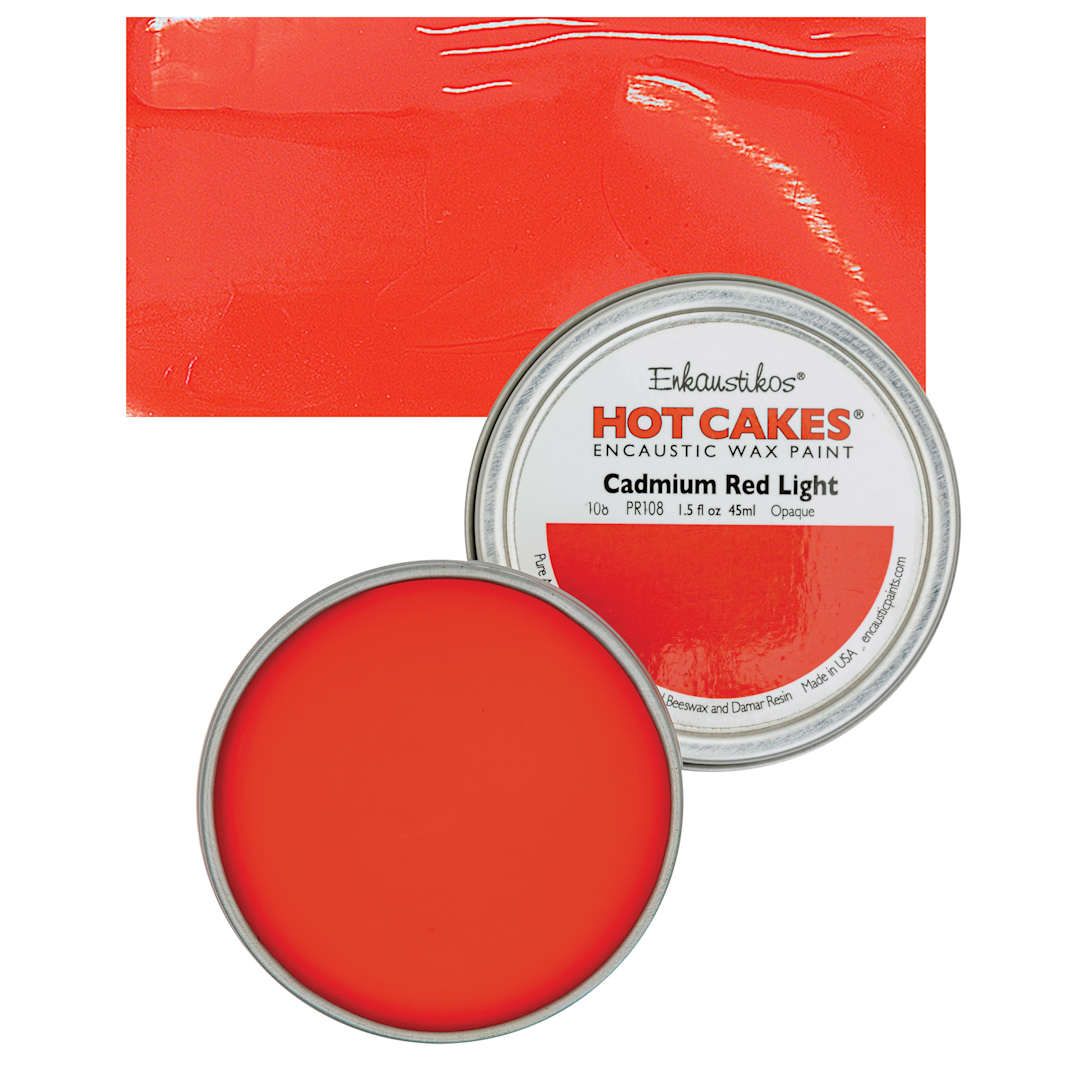 Open in modal - Enkaustikos Hot Cakes Encaustic Wax Paint - Cadmium Red Light, 45 ml tin and swatch