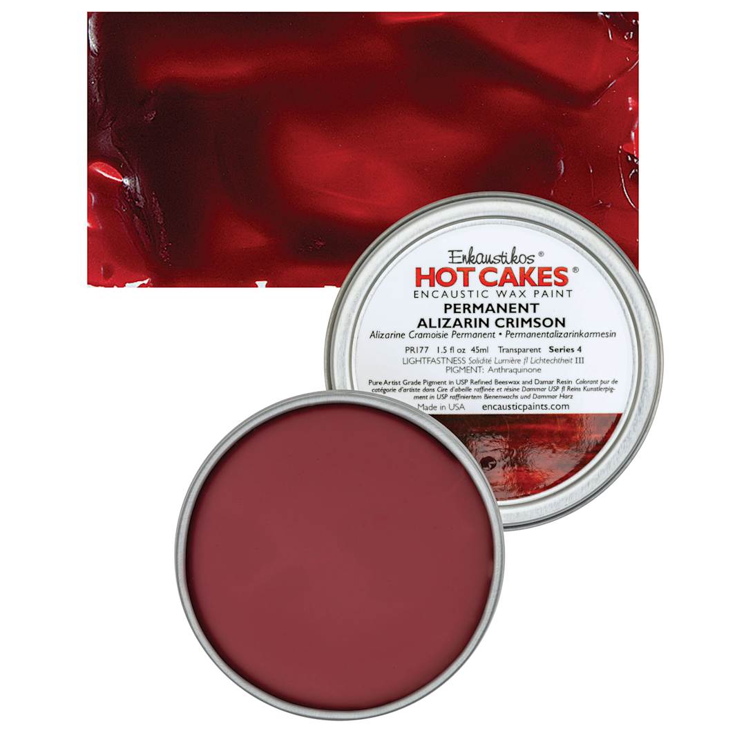 Open in modal - Enkaustikos Hot Cakes Encaustic Wax Paint - Alizarin Crimson, 45 ml tin and swatch
