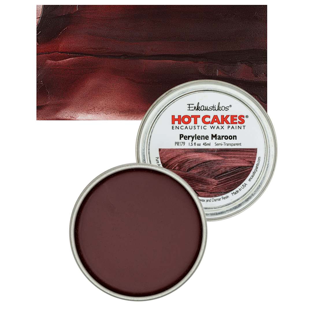 Open in modal - Enkaustikos Hot Cakes Encaustic Wax Paint - Perylene Maroon, 45 ml tin and swatch
