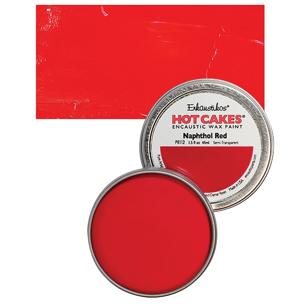 Open in modal - Enkaustikos Hot Cakes Encaustic Wax Paint - Naphthol Red, 45 ml tin and swatch
