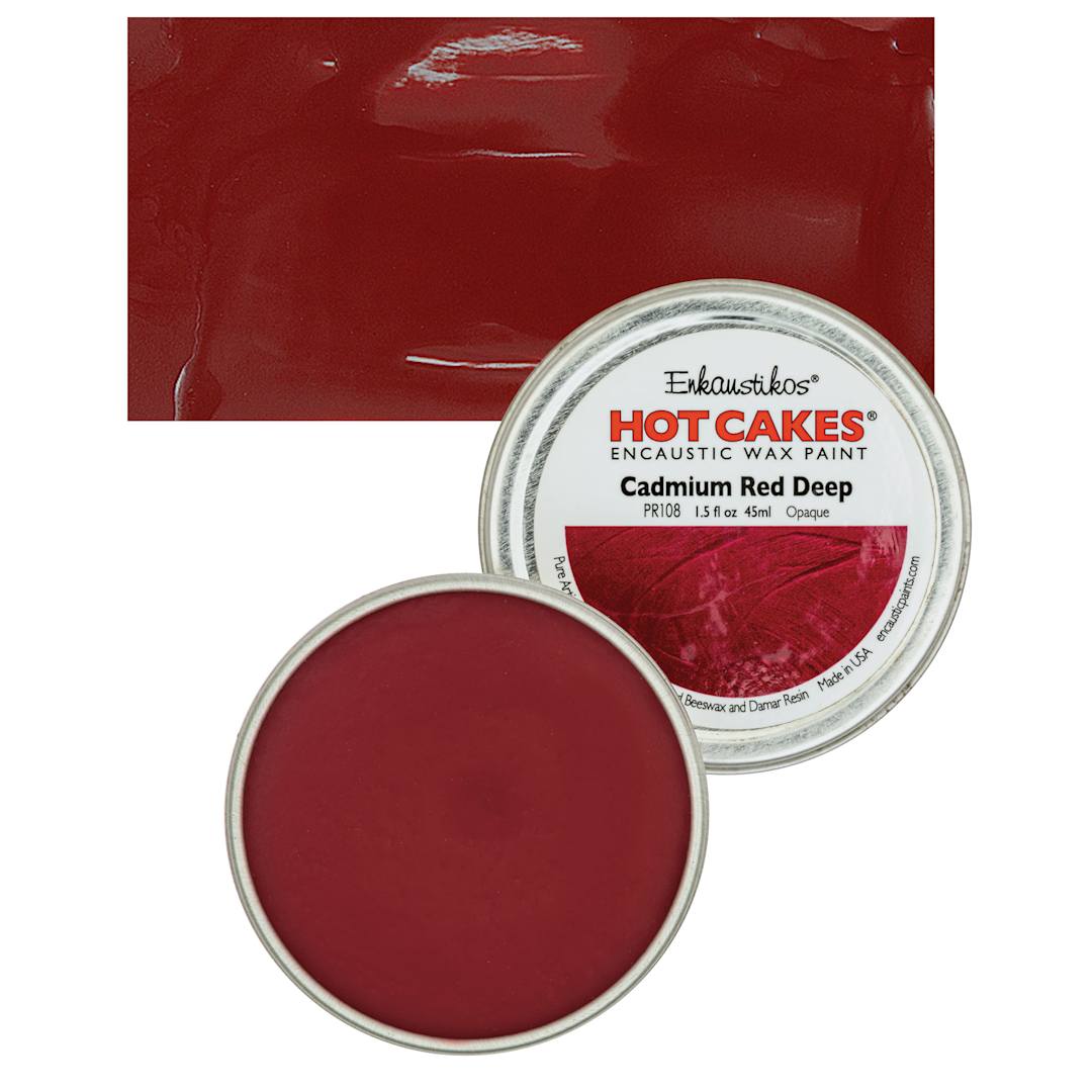 Open in modal - Enkaustikos Hot Cakes Encaustic Wax Paint - Cadmium Red Deep, 45 ml tin and swatch