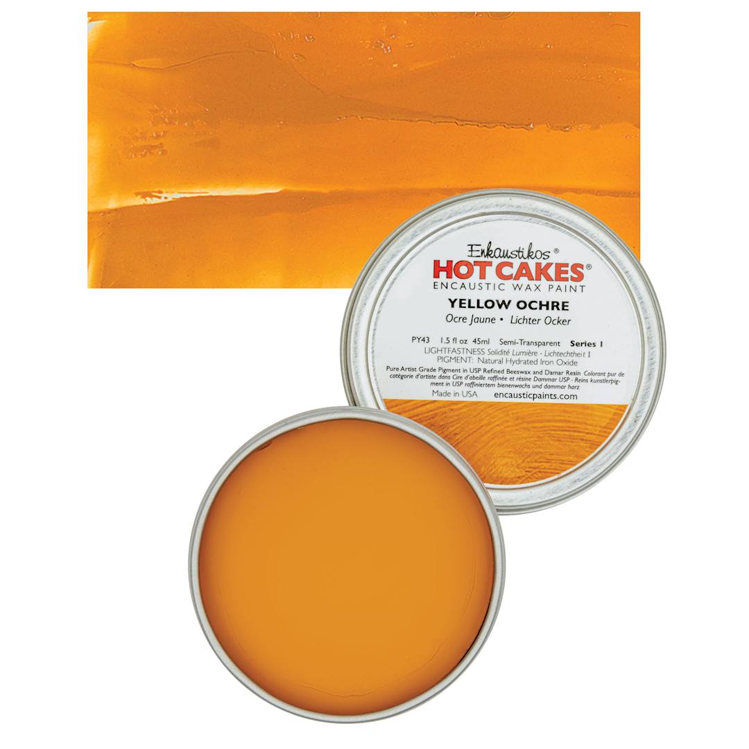Open in modal - Enkaustikos Hot Cakes Encaustic Wax Paint - Yellow Ochre, 45 ml tin and swatch