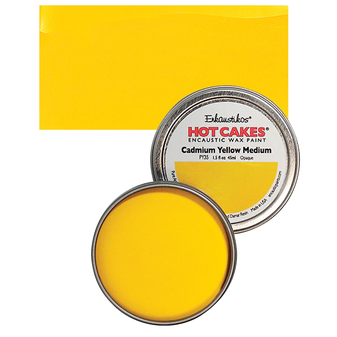 Open in modal - Enkaustikos Hot Cakes Encaustic Wax Paint - Cadmium Yellow Medium, 45 ml tin and swatch