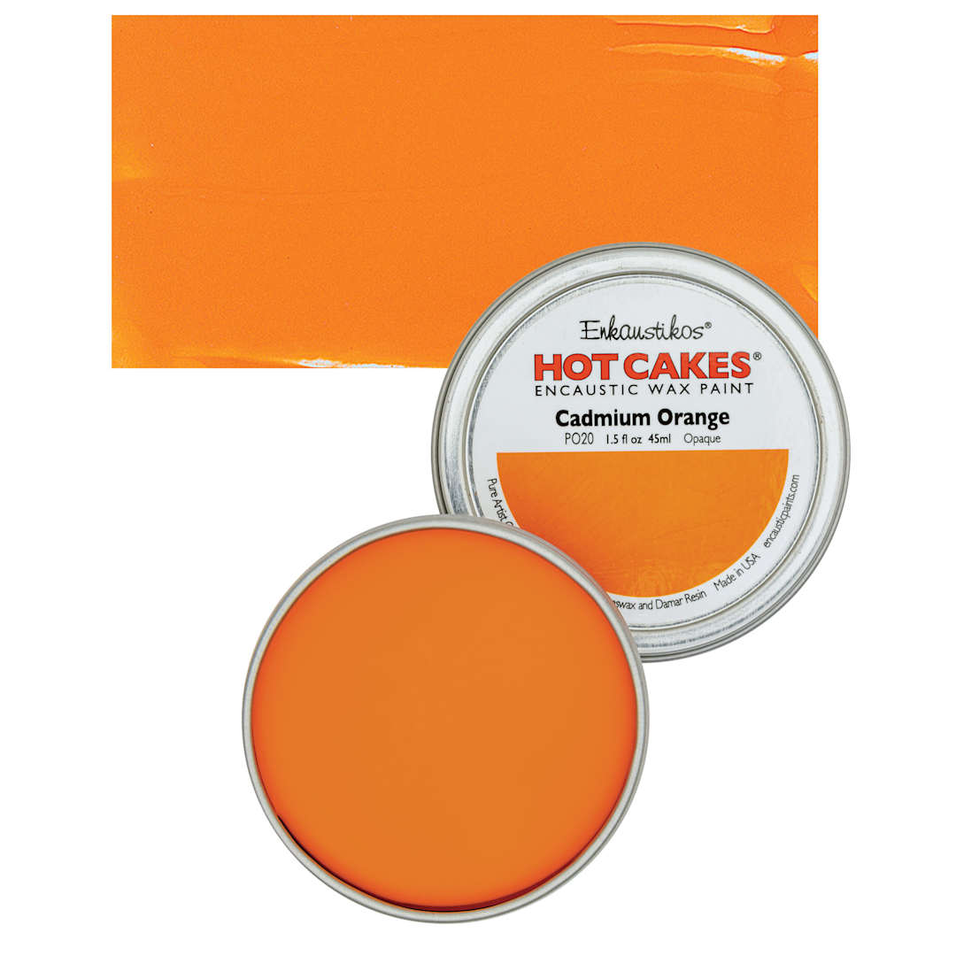 Open in modal - Enkaustikos Hot Cakes Encaustic Wax Paint - Cadmium Orange, 45 ml tin and swatch