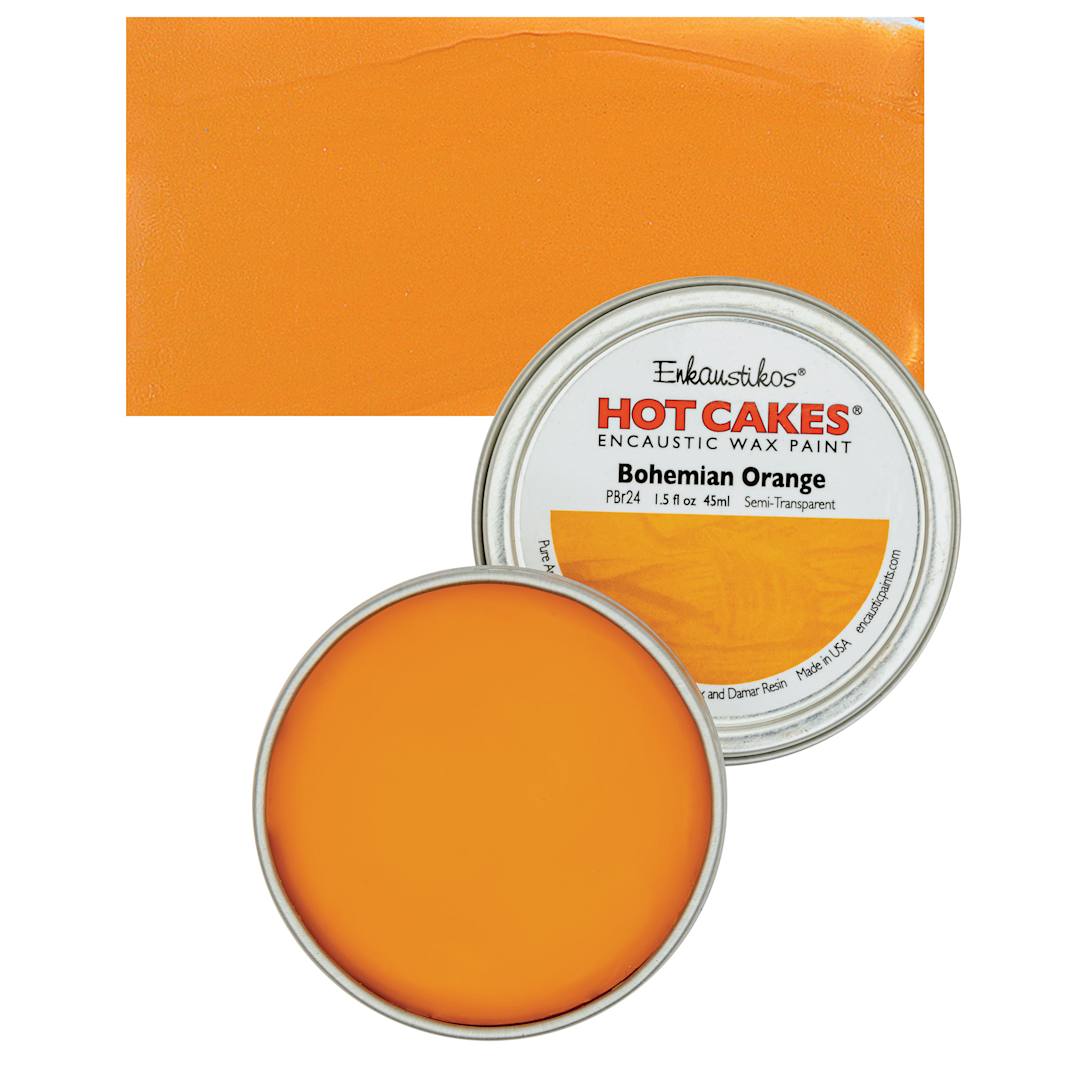 Open in modal - Enkaustikos Hot Cakes Encaustic Wax Paint - Bohemian Orange, 45 ml tin and swatch