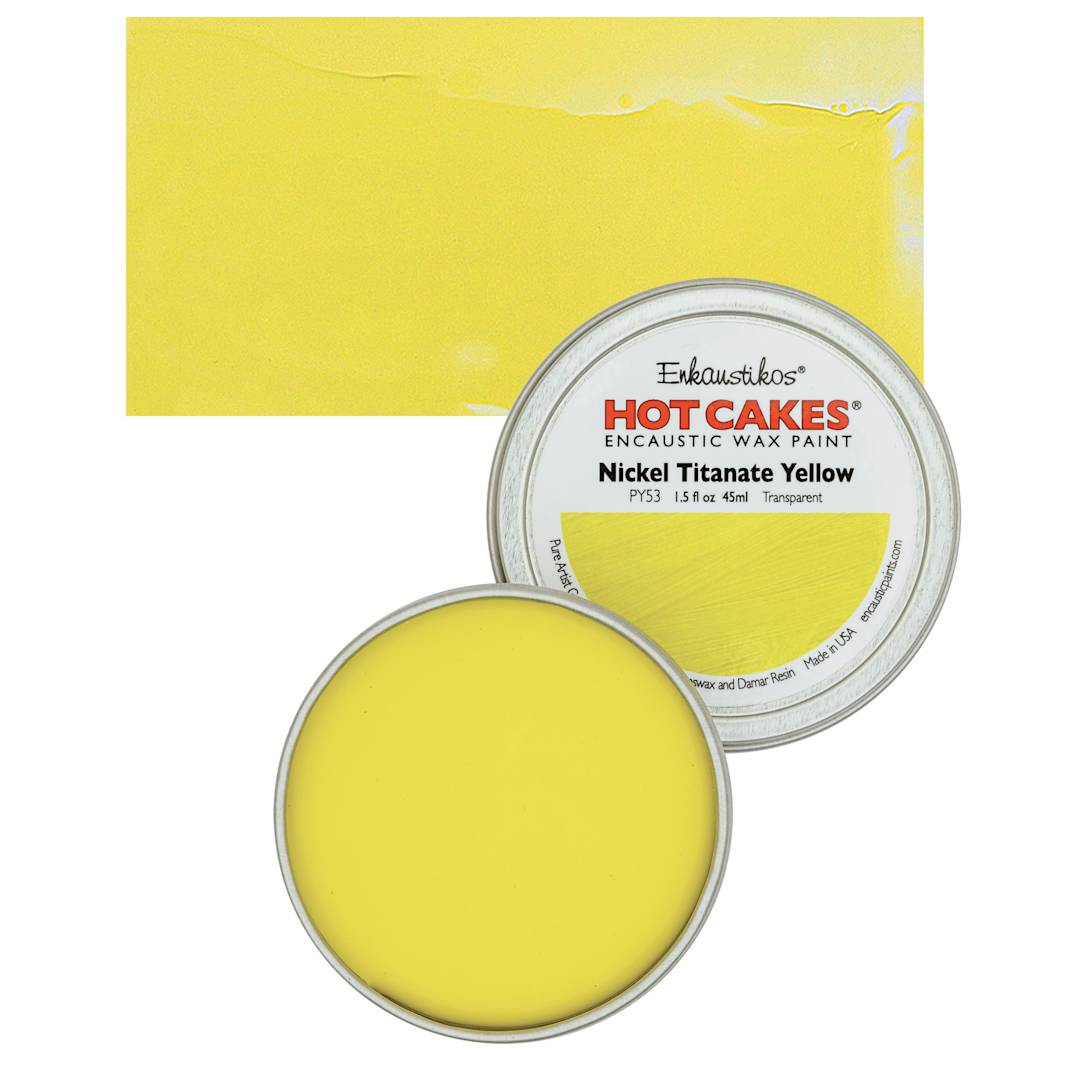 Open in modal - Enkaustikos Hot Cakes Encaustic Wax Paint - Nickel Titanate Yellow, 45 ml tin and swatch