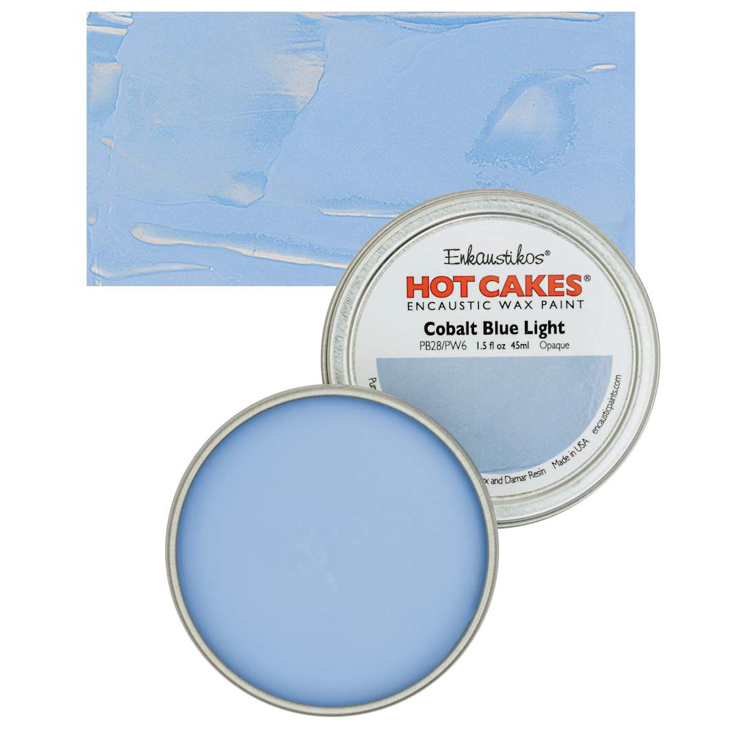 Open in modal - Enkaustikos Hot Cakes Encaustic Wax Paint - Cobalt Blue Light, 45 ml tin and swatch