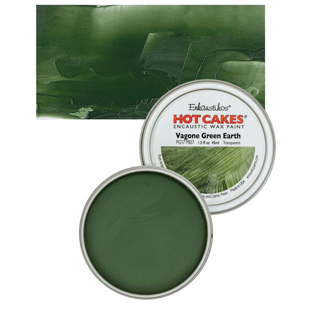 Open in modal - Enkaustikos Hot Cakes Encaustic Wax Paint - Vagone Green Earth, 45 ml tin and swatch