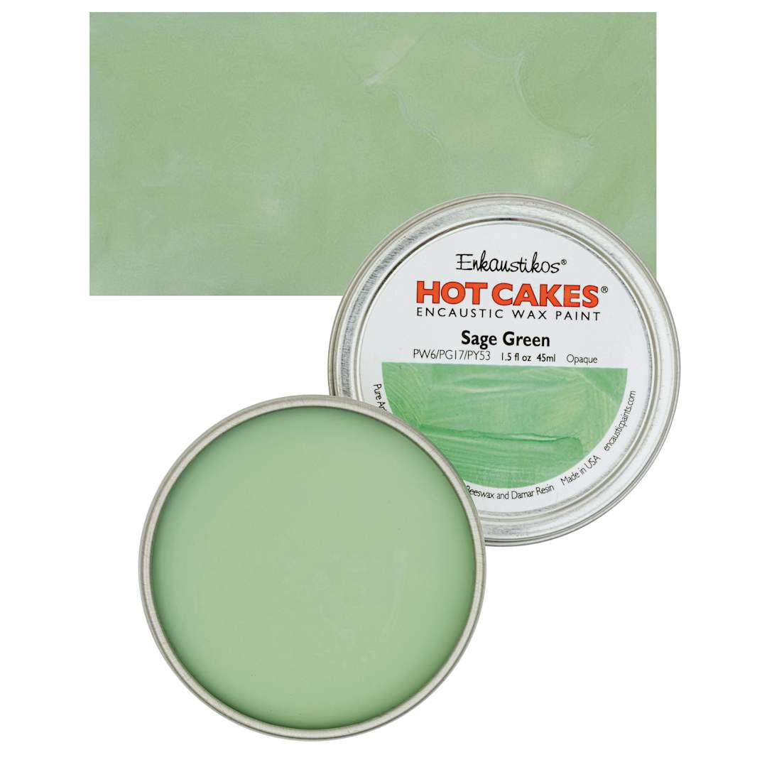 Open in modal - Enkaustikos Hot Cakes Encaustic Wax Paint - Sage Green, 45 ml tin and swatch