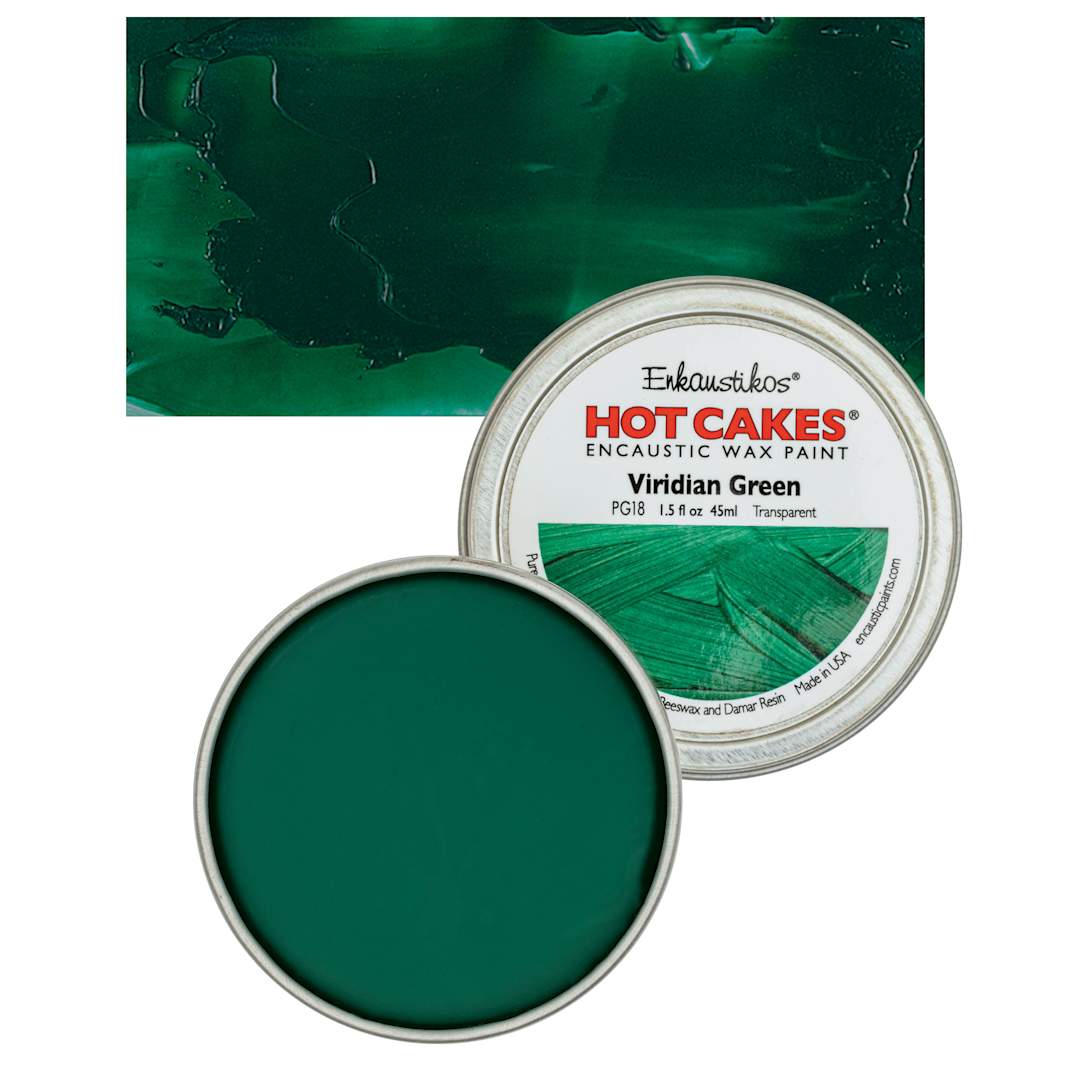 Open in modal - Enkaustikos Hot Cakes Encaustic Wax Paint - Viridian Green, 45 ml tin and swatch