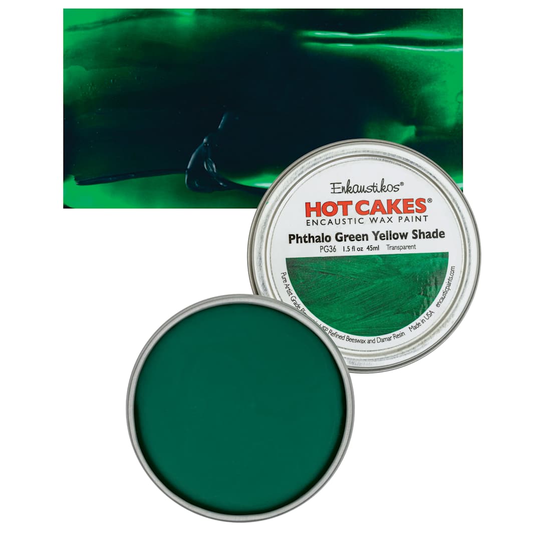Open in modal - Enkaustikos Hot Cakes Encaustic Wax Paint - Phthalo Green Yellow Shade, 45 ml tin and swatch