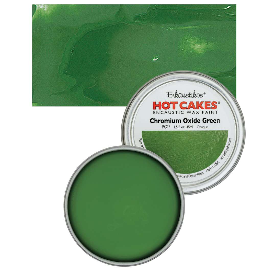 Open in modal - Enkaustikos Hot Cakes Encaustic Wax Paint - Chromium Oxide Green, 45 ml tin and swatch