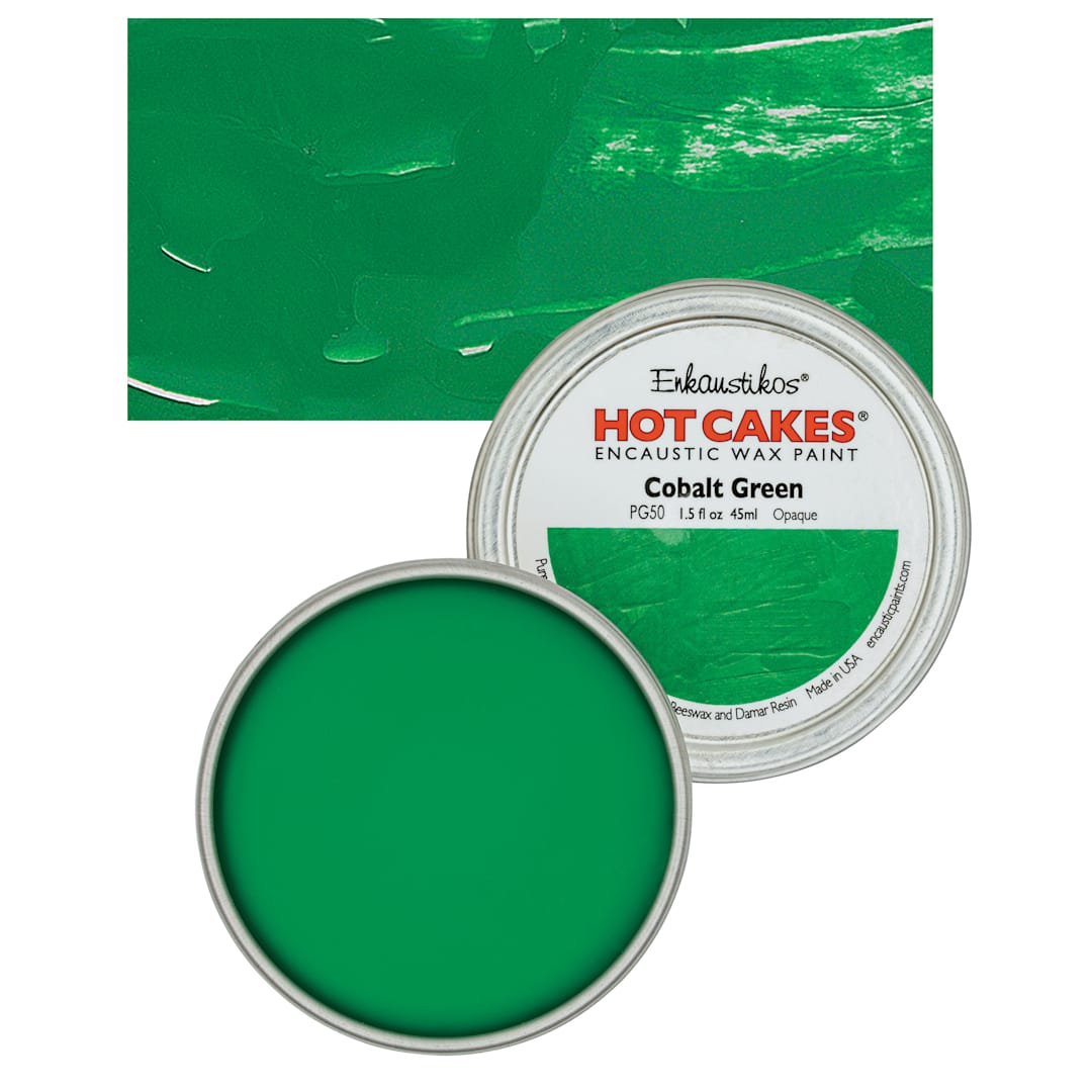 Open in modal - Enkaustikos Hot Cakes Encaustic Wax Paint - Cobalt Green, 45 ml tin and swatch
