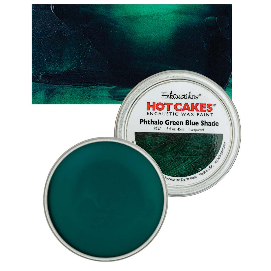 Open in modal - Enkaustikos Hot Cakes Encaustic Wax Paint - Phthalo Green Blue Shade, 45 ml tin and swatch
