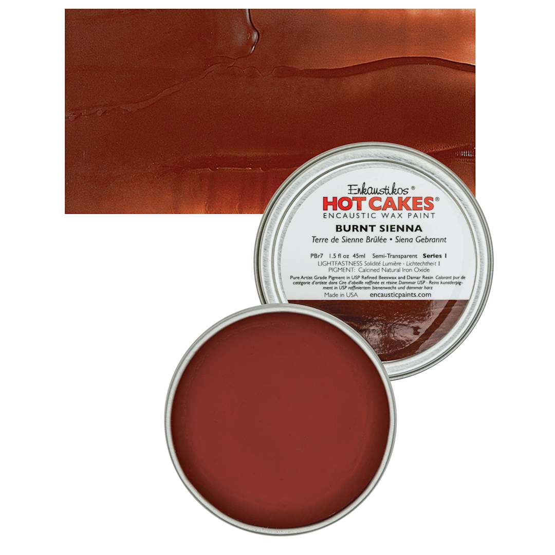 Open in modal - Enkaustikos Hot Cakes Encaustic Wax Paint - Burnt Sienna, 45 ml tin and swatch