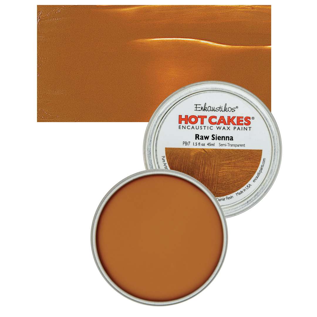 Open in modal - Enkaustikos Hot Cakes Encaustic Wax Paint - Raw Sienna, 45 ml tin and swatch