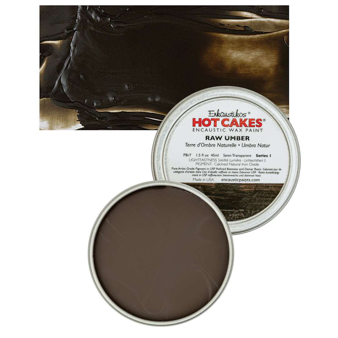 Open in modal - Enkaustikos Hot Cakes Encaustic Wax Paint - Raw Umber, 45 ml tin and swatch