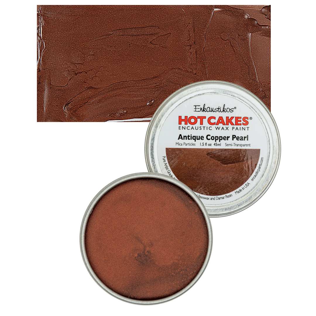 Open in modal - Enkaustikos Hot Cakes Encaustic Wax Paint - Antique Copper Pearl, 45 ml tin and swatch