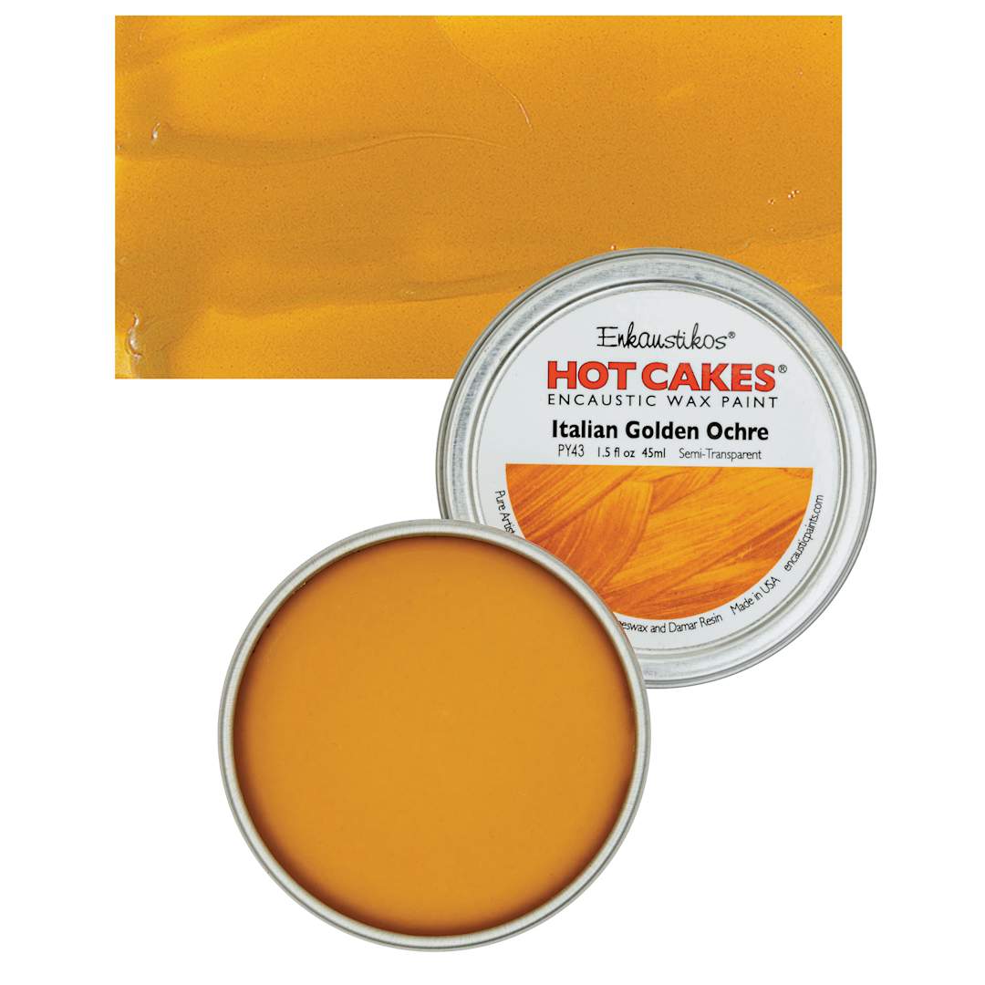 Open in modal - Enkaustikos Hot Cakes Encaustic Wax Paint - Italian Golden Ochre, 45 ml tin and swatch