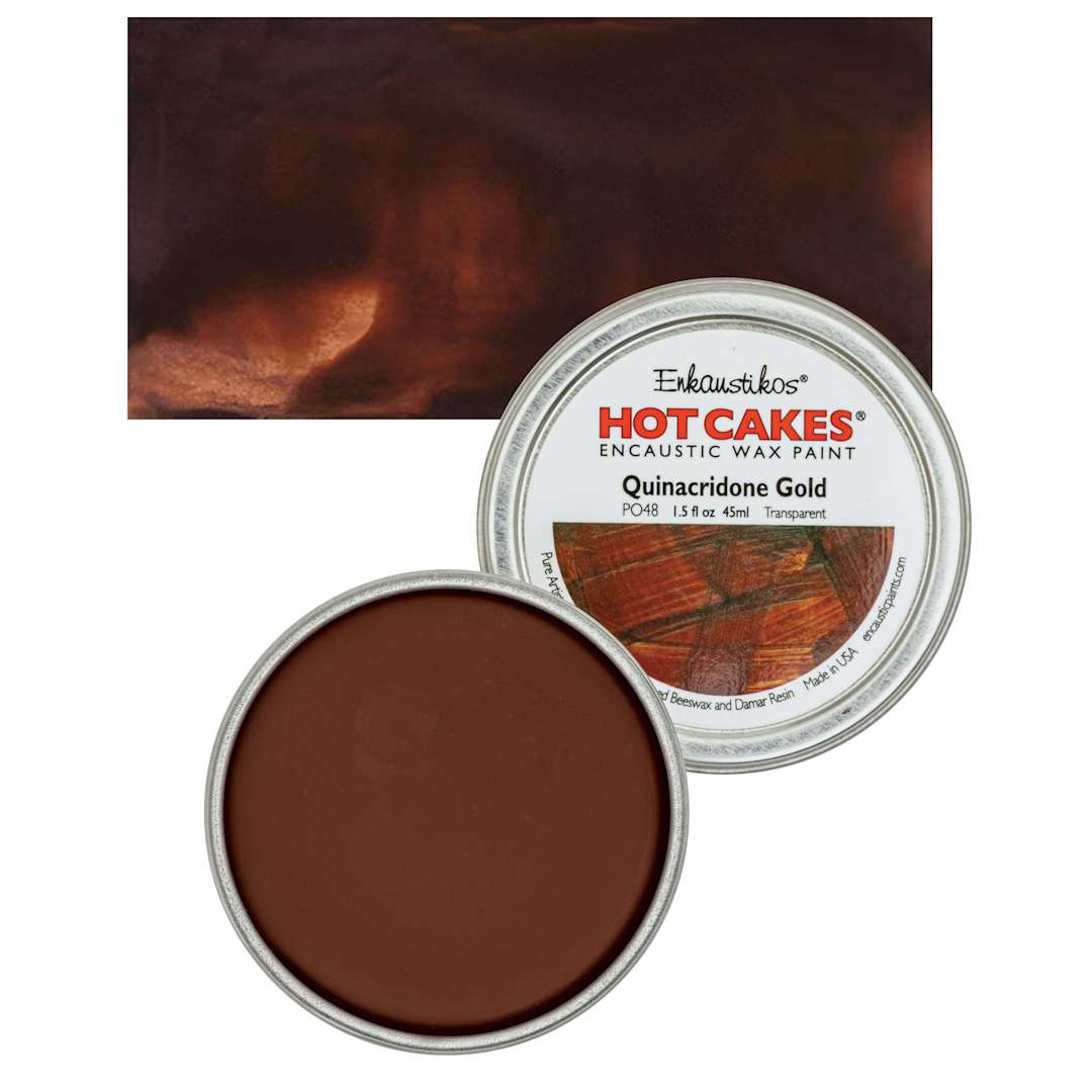 Open in modal - Enkaustikos Hot Cakes Encaustic Wax Paint - Quinacridone Gold, 45 ml tin and swatch