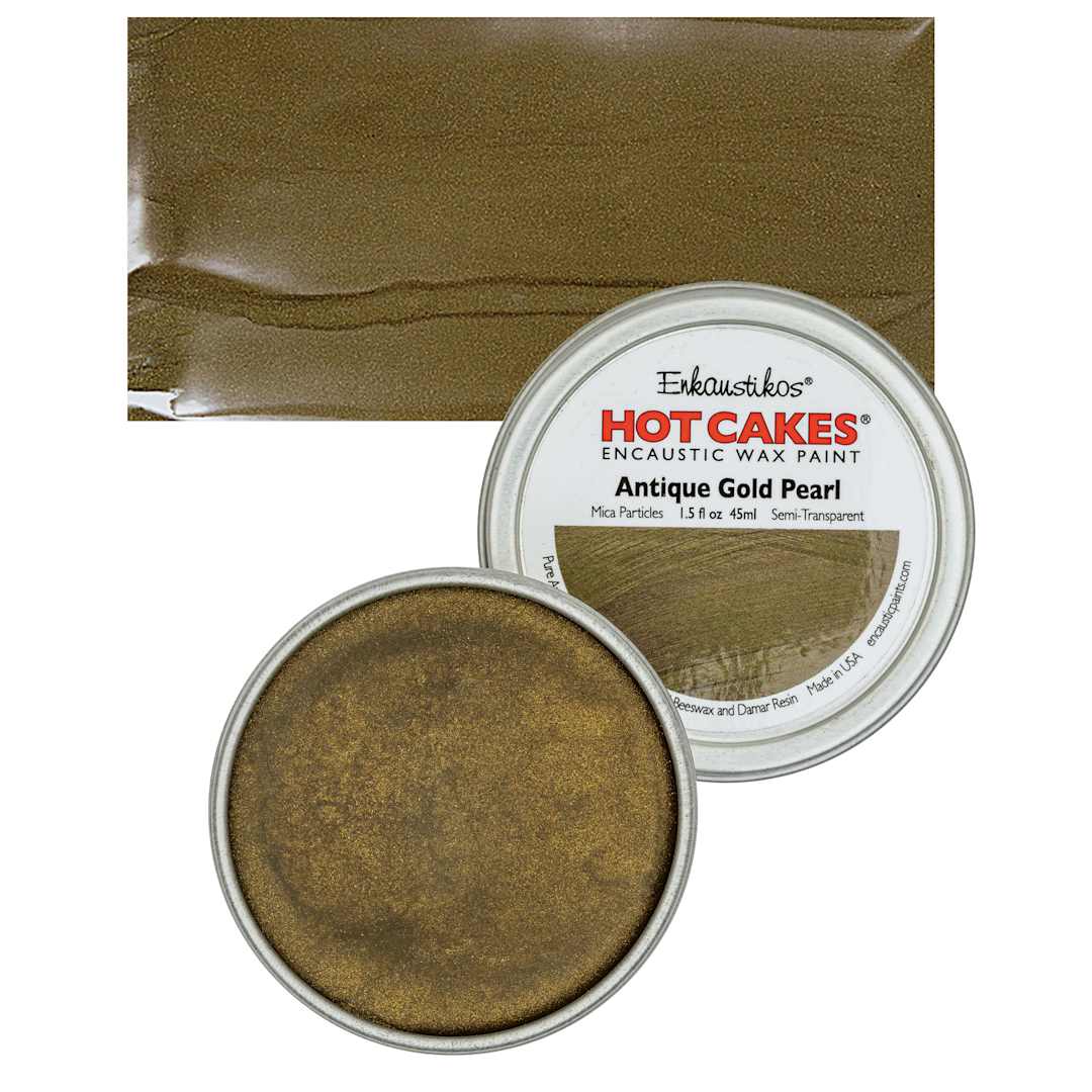 Open in modal - Enkaustikos Hot Cakes Encaustic Wax Paint - Antique Gold Pearl, 45 ml tin and swatch