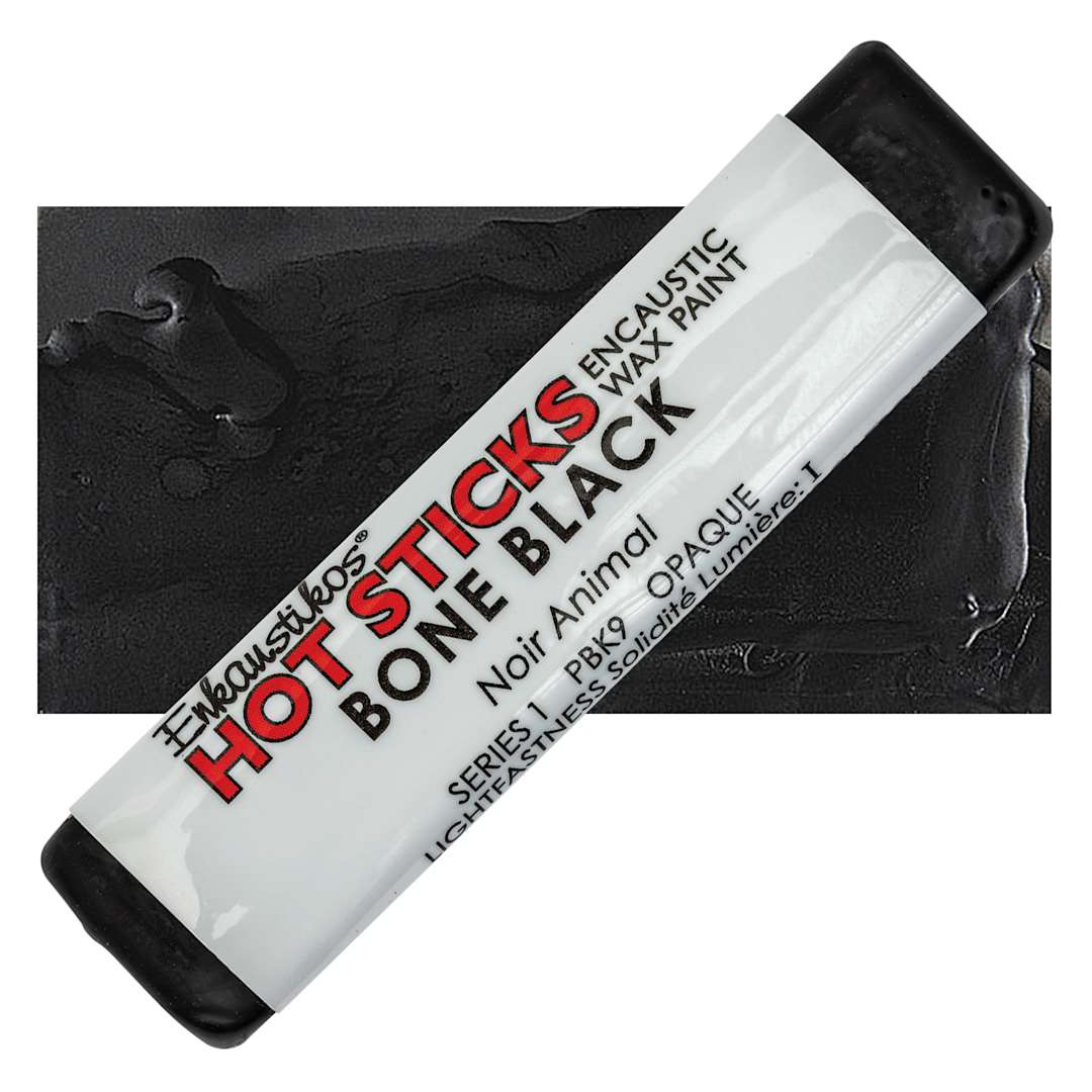 Open in modal - Enkaustikos Hot Sticks Encaustic Wax Paint - Bone Black, 13 ml stick and swatch