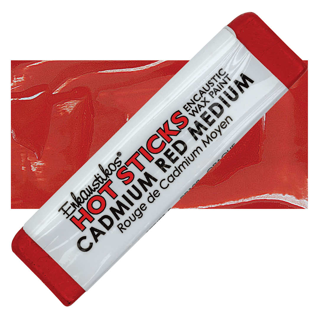Open in modal - Enkaustikos Hot Sticks Encaustic Wax Paint - Cadmium Red Medium, 13 ml Stick and swatch
