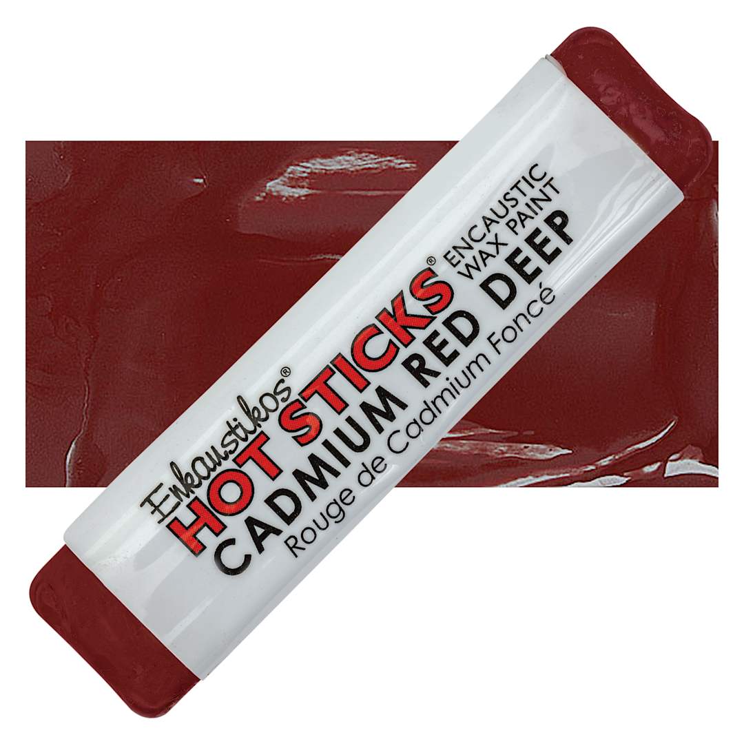 Open in modal - Enkaustikos Hot Sticks Encaustic Wax Paint - Cadmium Red Deep, 13 ml Stick and swatch