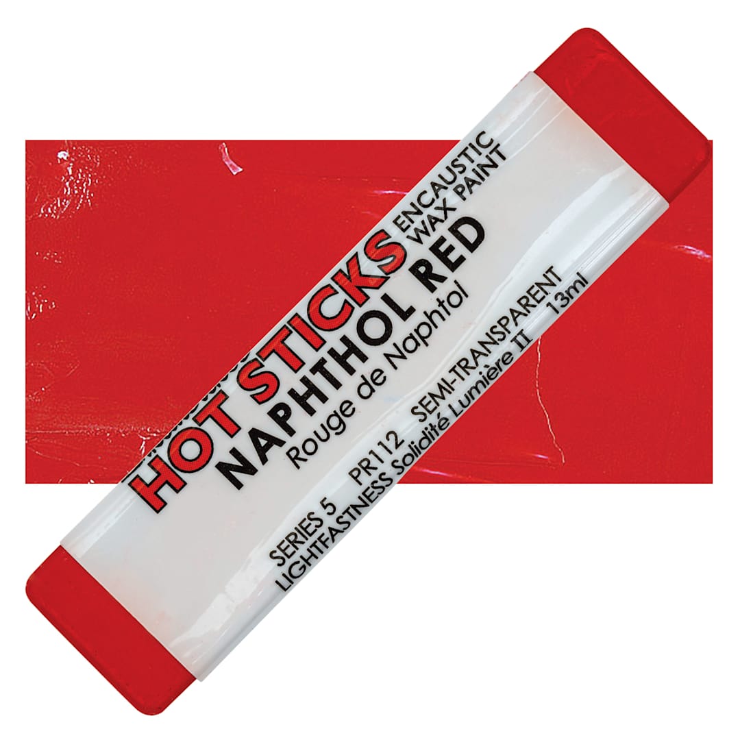 Open in modal - Enkaustikos Hot Sticks Encaustic Wax Paint - Naphthol Red, 13 ml stick and swatch