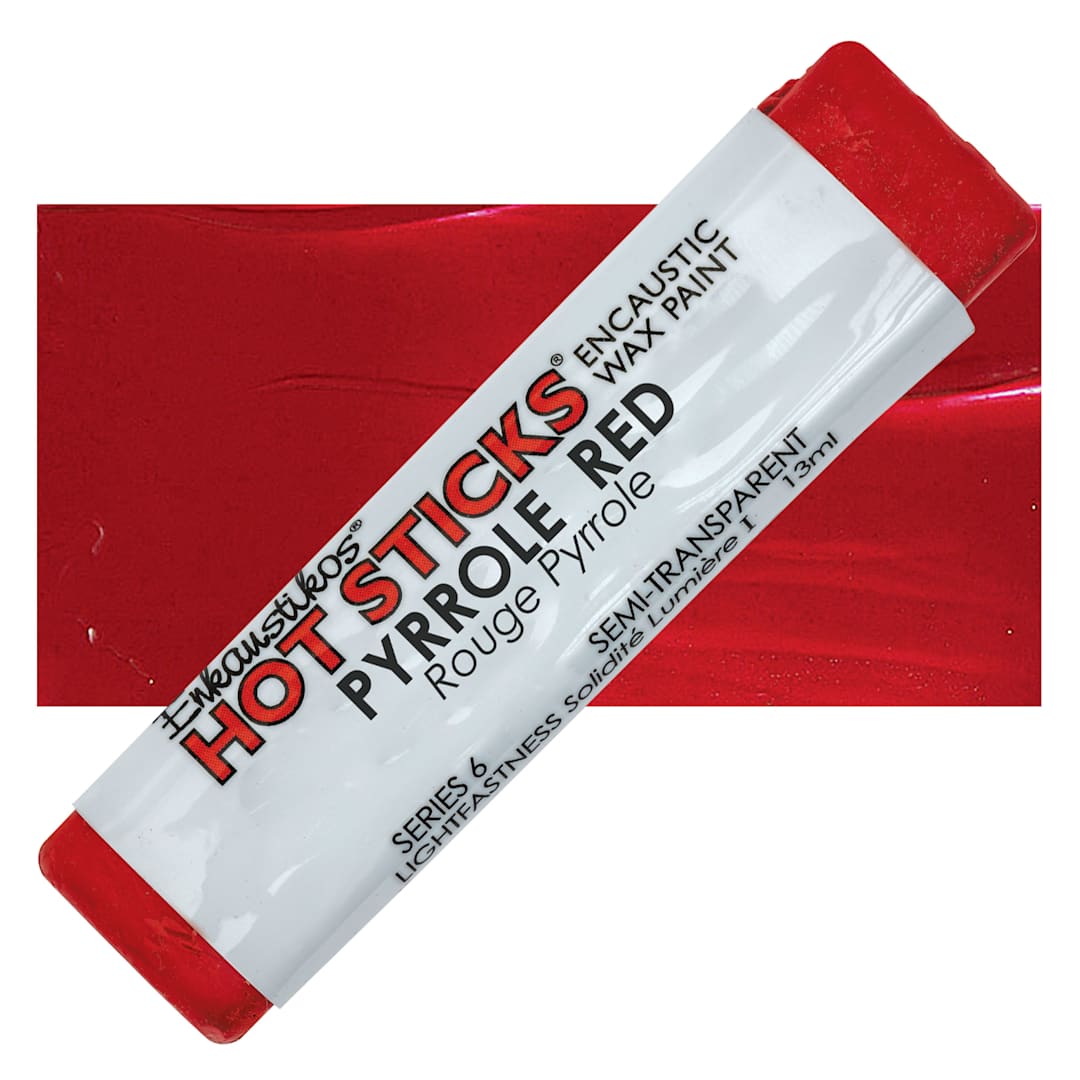 Open in modal - Enkaustikos Hot Sticks Encaustic Wax Paint - Pyrrole Red, 13 ml stick and swatch