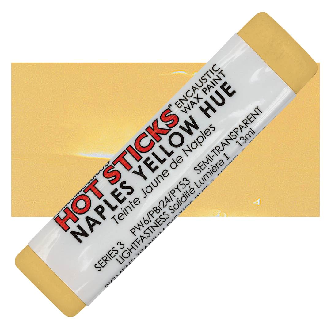Open in modal - Enkaustikos Hot Sticks Encaustic Wax Paint - Naples Yellow Hue, 13 ml stick and swatch