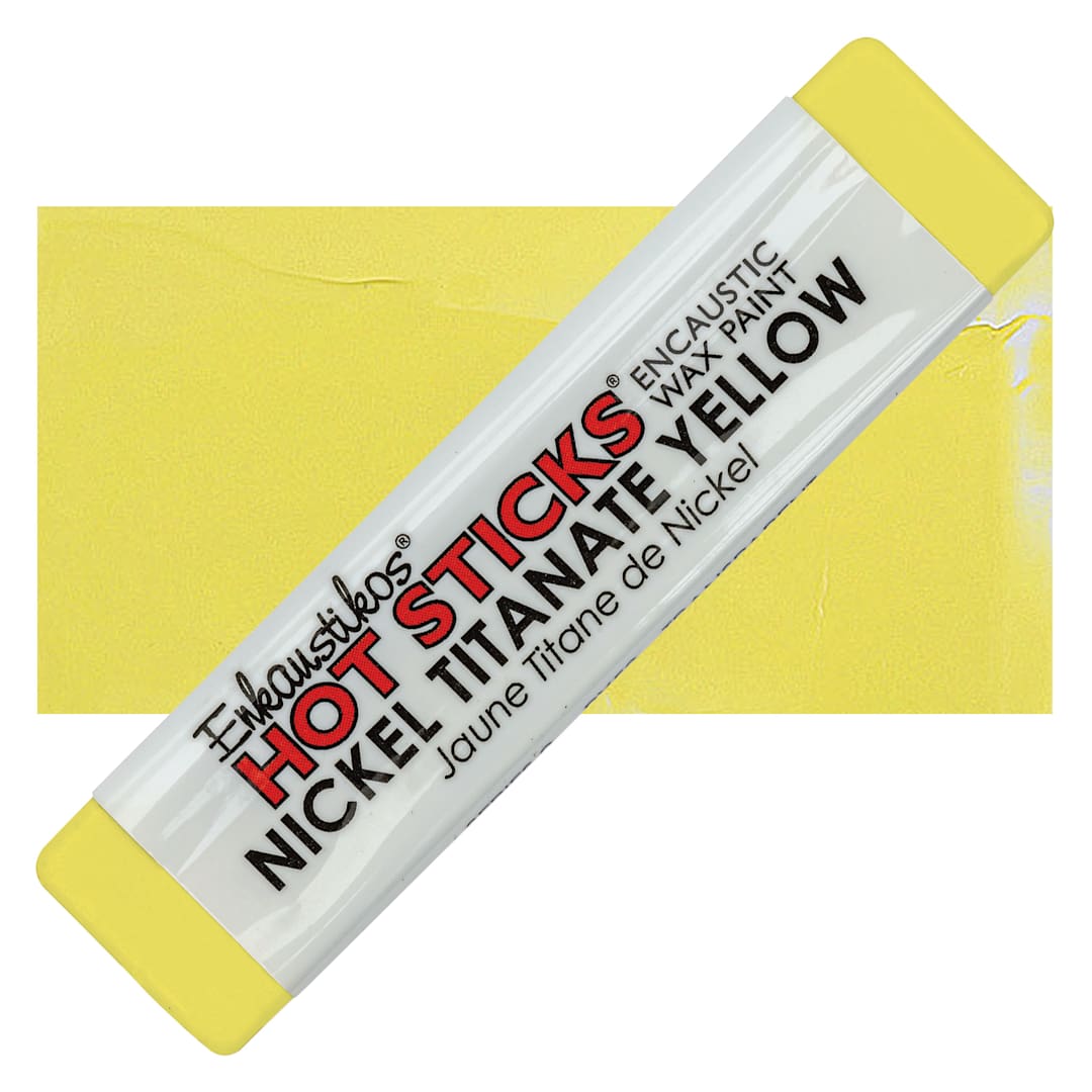 Open in modal - Enkaustikos Hot Sticks Encaustic Wax Paint - Nickel Titanate Yellow, 13 ml stick and swatch