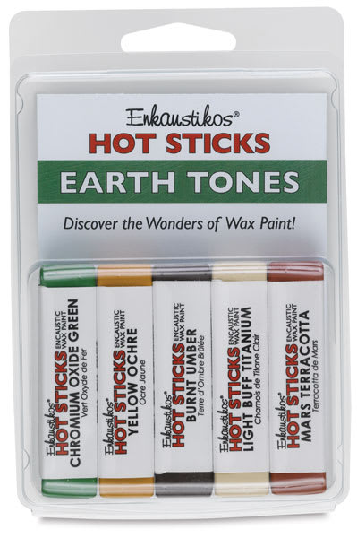 Open in modal - Enkaustikos Hot Sticks Encaustic Paints - Set of 5, Earth Tone Colors, 13 ml sticks