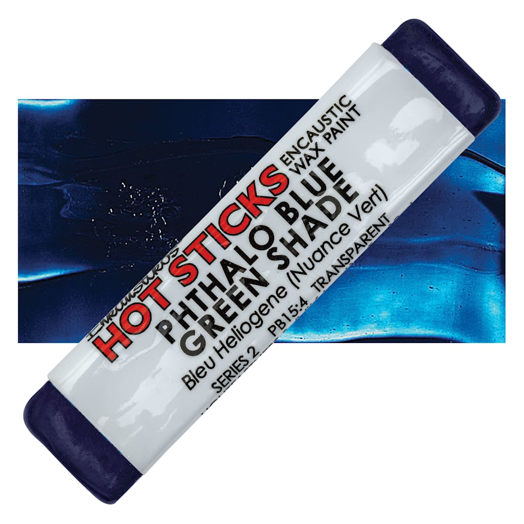 Open in modal - Enkaustikos Hot Sticks Encaustic Wax Paint - Phthalo Blue Green Shade, 13 ml stick and swatch