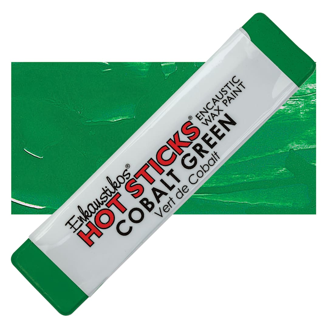 Open in modal - Enkaustikos Hot Sticks Encaustic Wax Paint - Cobalt Green, 13 ml stick and swatch