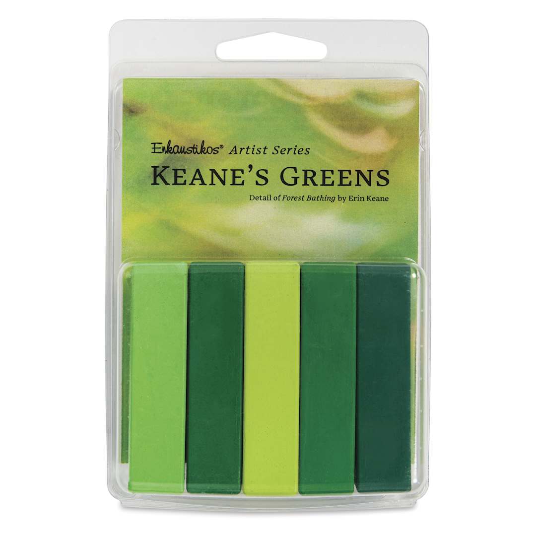 Open in modal - Enkaustikos Hot Sticks Encaustic Paints - Set of 5, Keane's Greens, 13 ml front of package