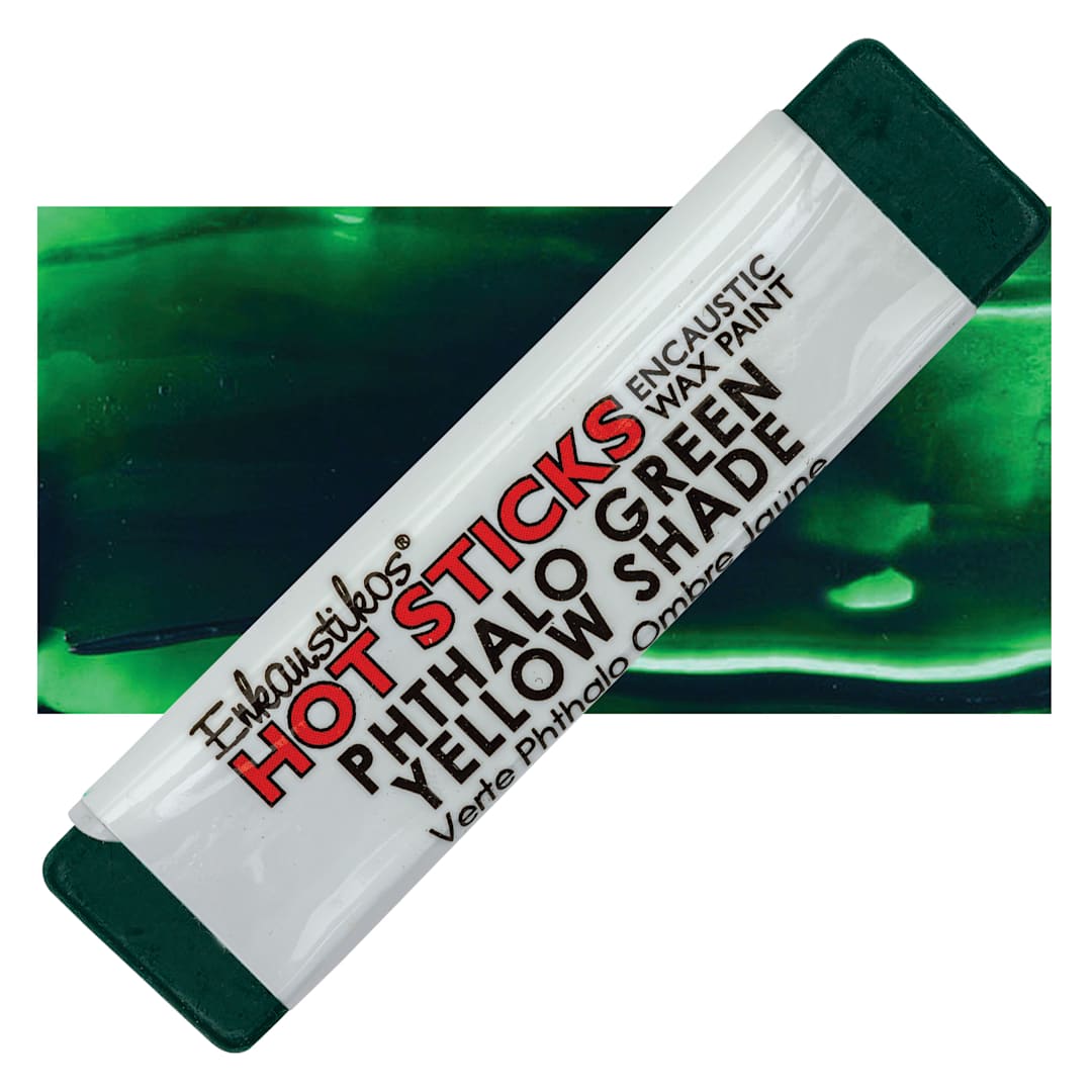 Open in modal - Enkaustikos Hot Sticks Encaustic Wax Paint - Phthalo Green Yellow Shade, 13 ml stick and swatch