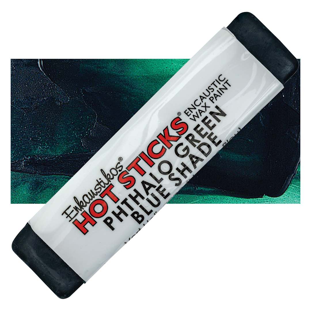 Open in modal - Enkaustikos Hot Sticks Encaustic Wax Paint - Phthalo Green Blue Shade, 13 ml stick and swatch